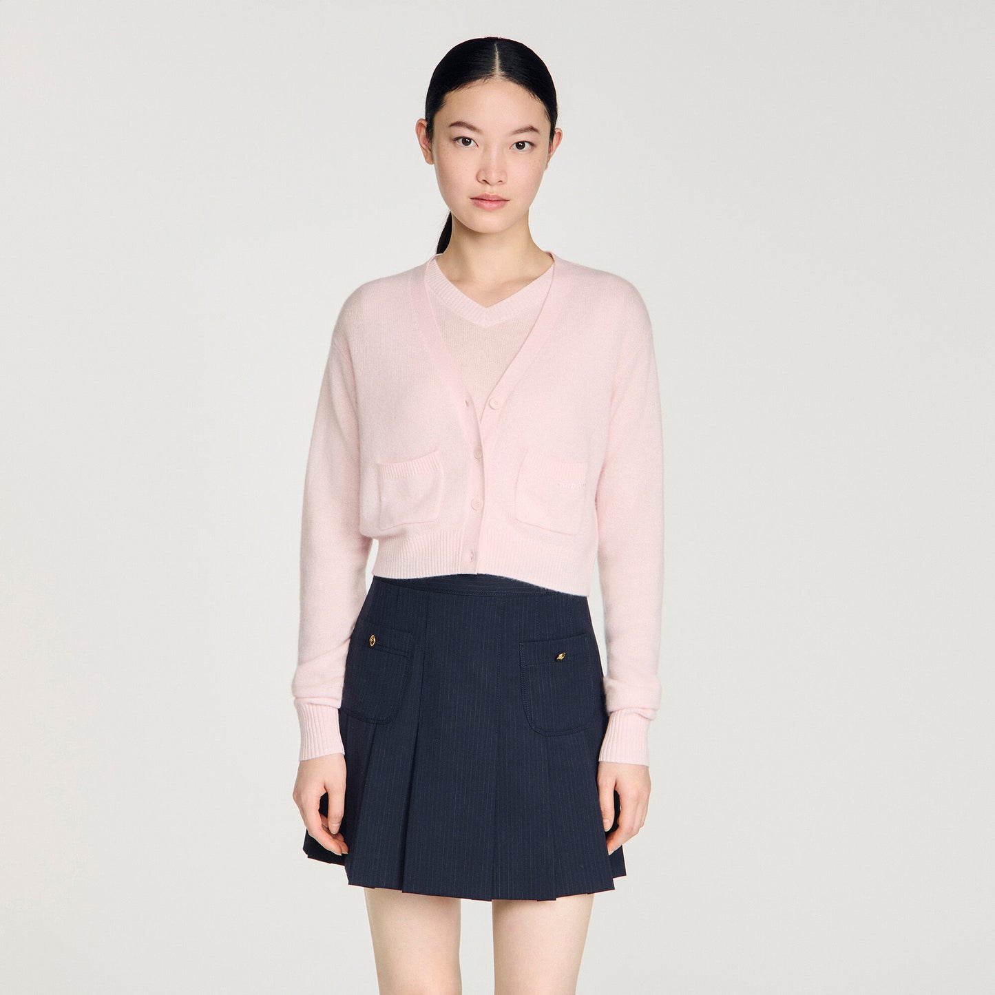 Cropped cashmere wool cardigan