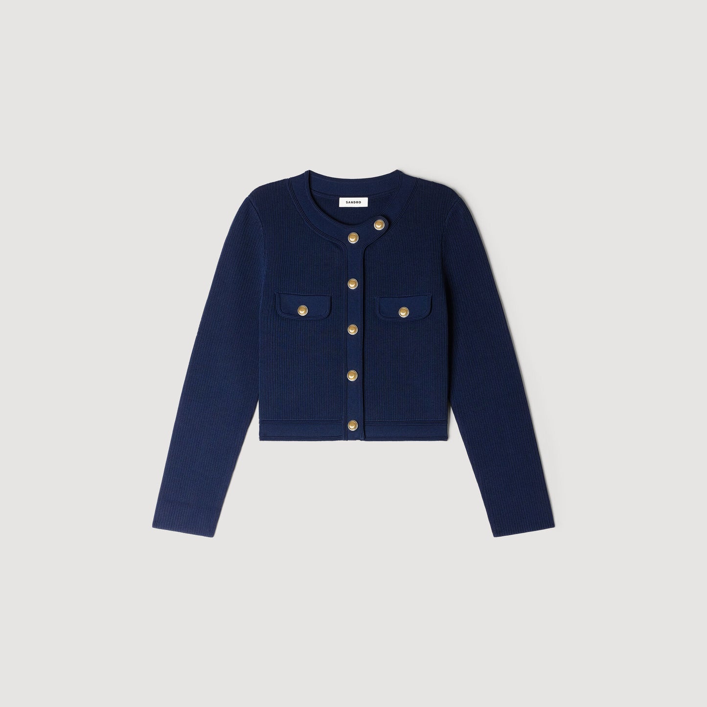 Cropped rib knit cardigan