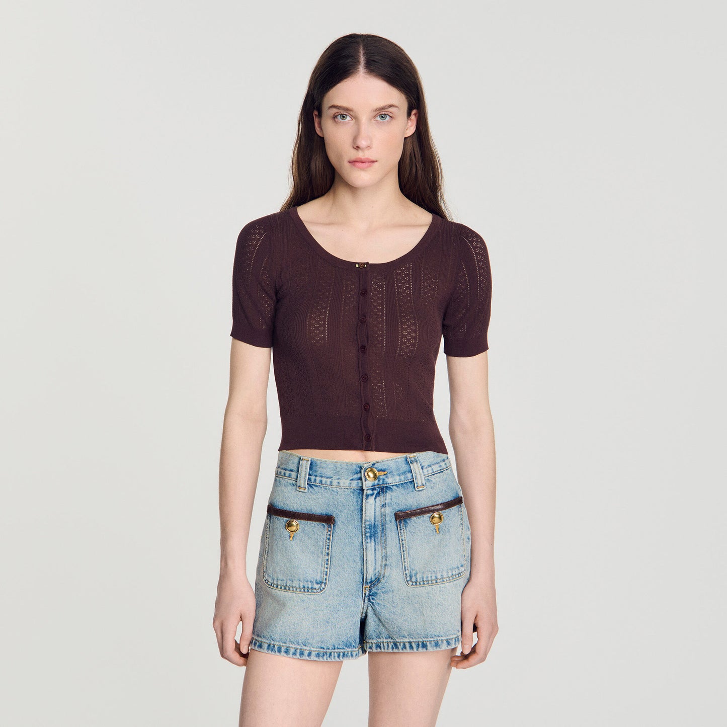 Pointelle knit cardigan