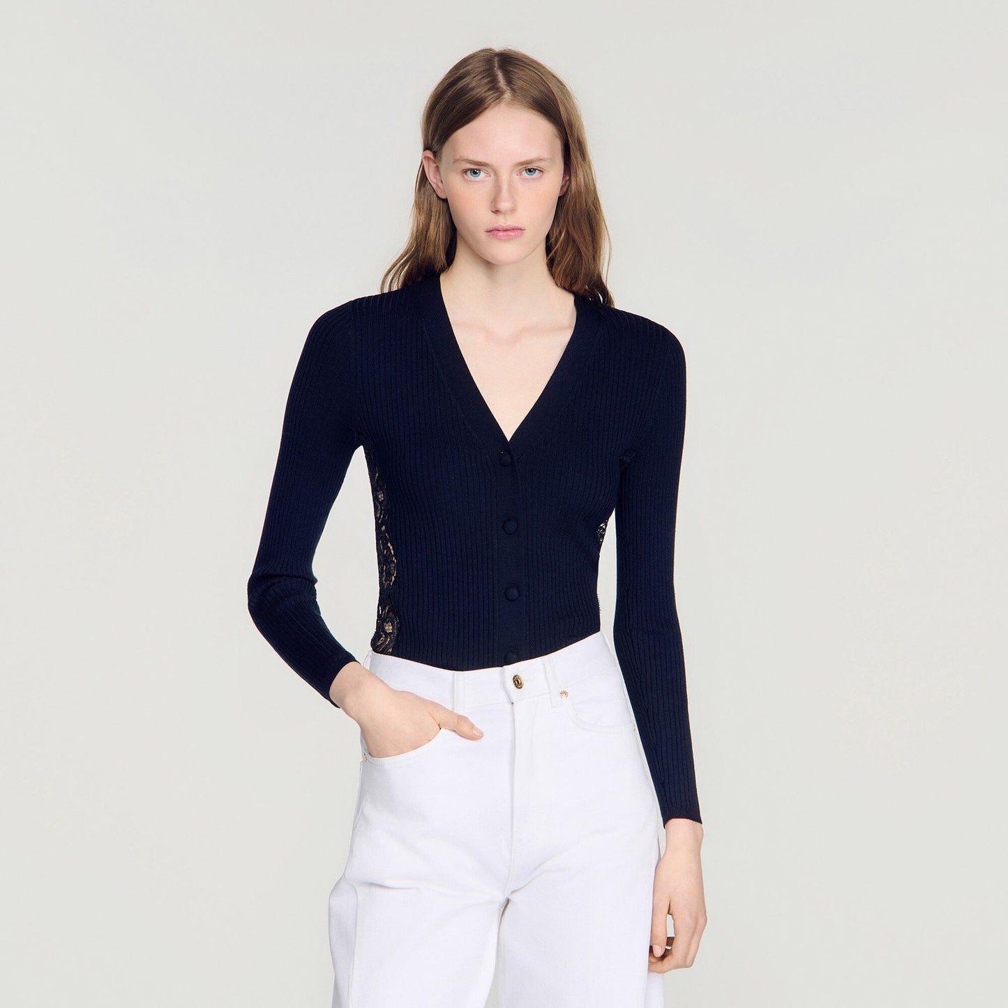 Cardigan with lace panel