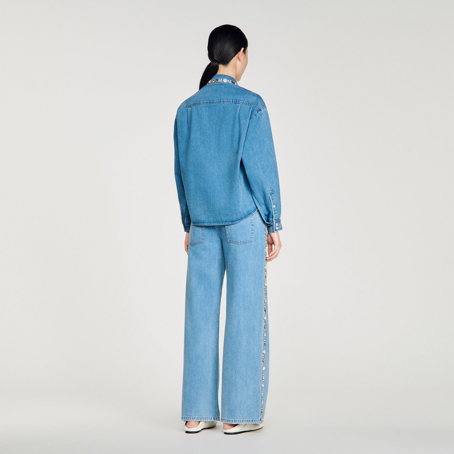 Denim shirt with rhinestones