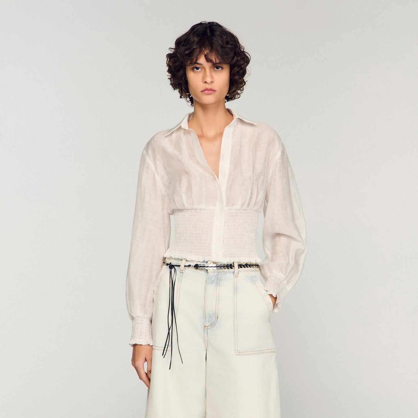 Smocked linen shirt