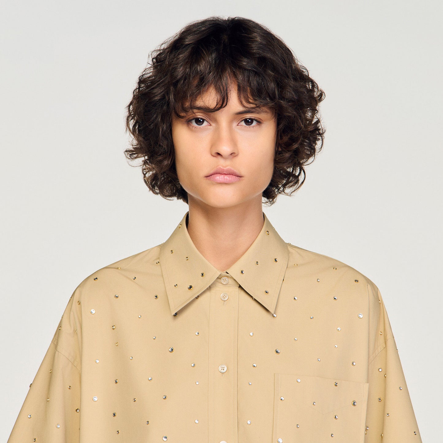Cotton shirt with rhinestones