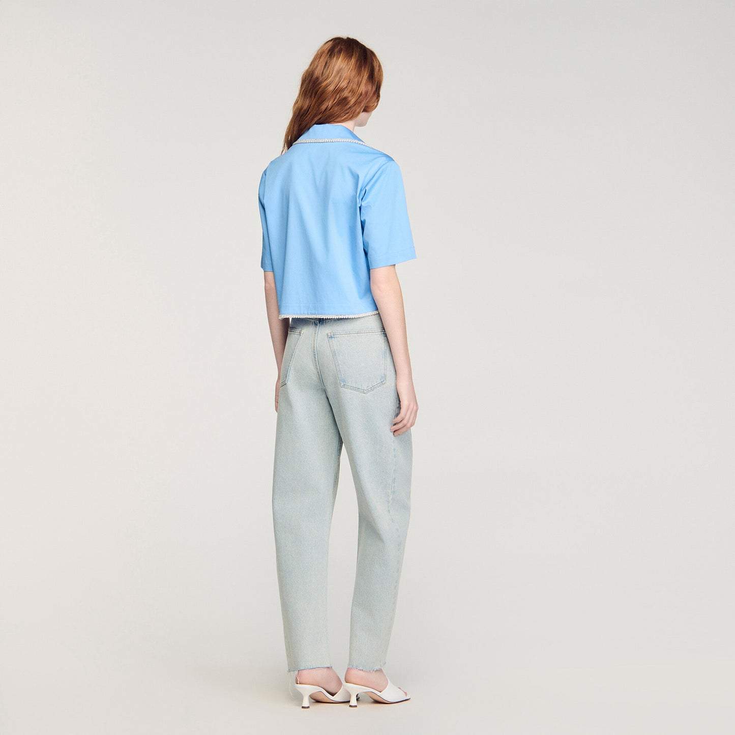 Cotton shirt with beaded trim