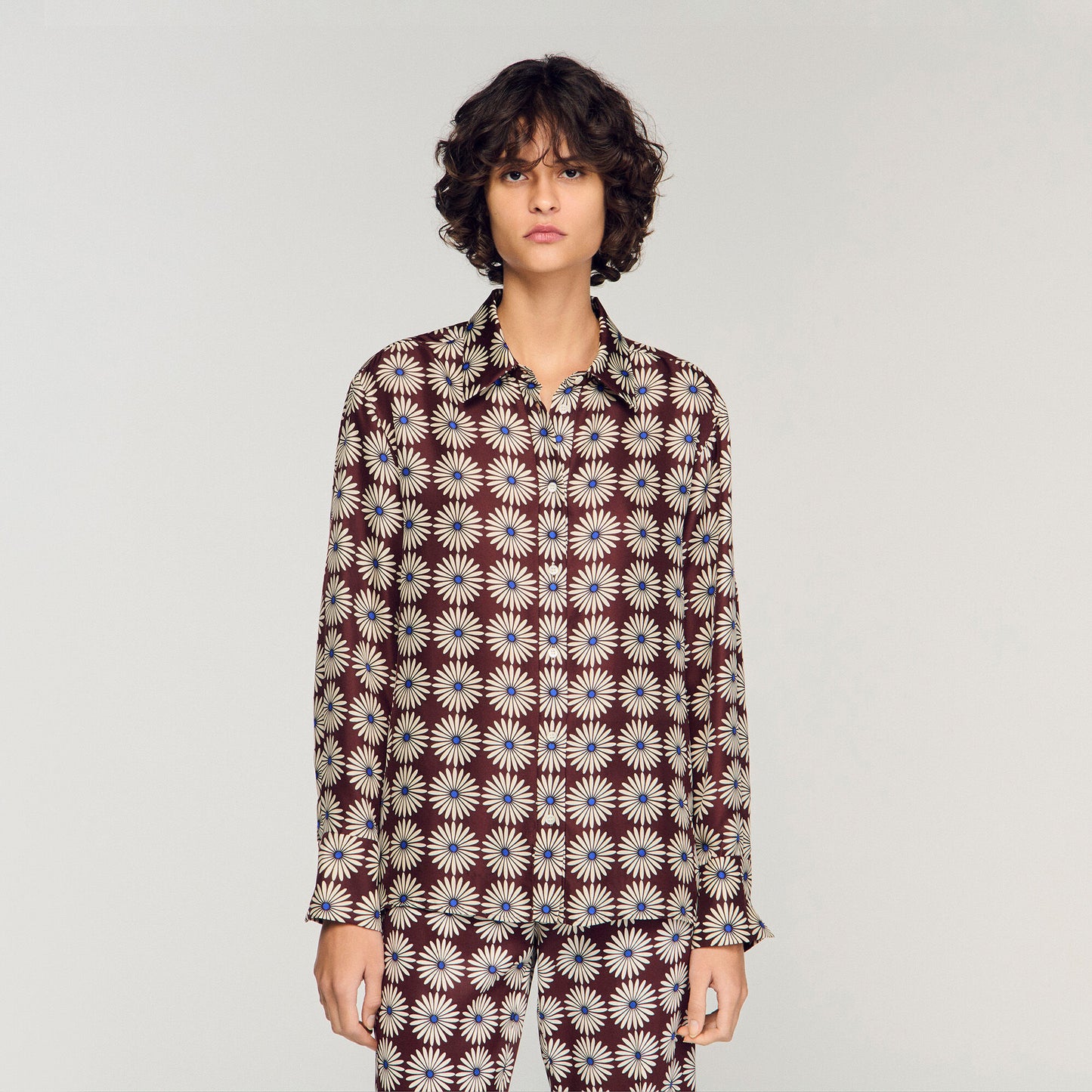 Floral print silk shirt