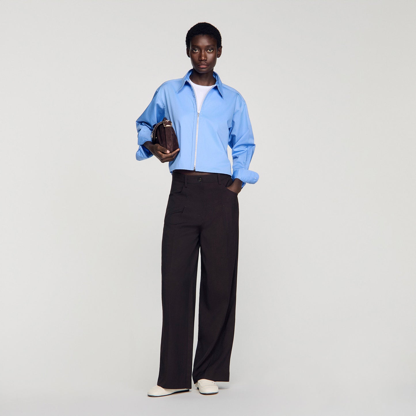 Cropped logo zip cotton shirt