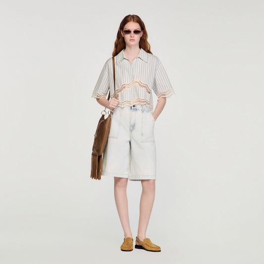 Cropped striped cotton shirt