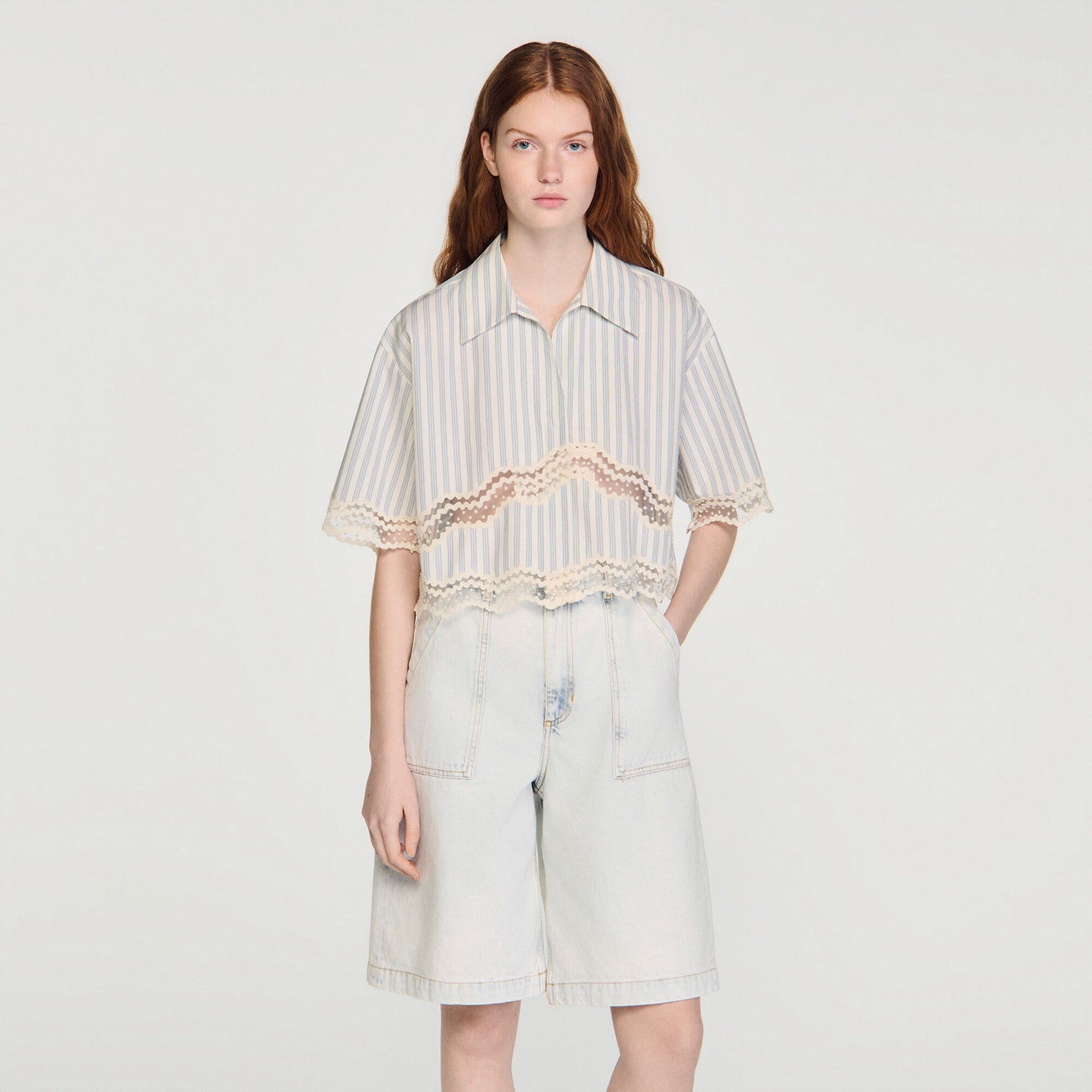 Cropped striped cotton shirt