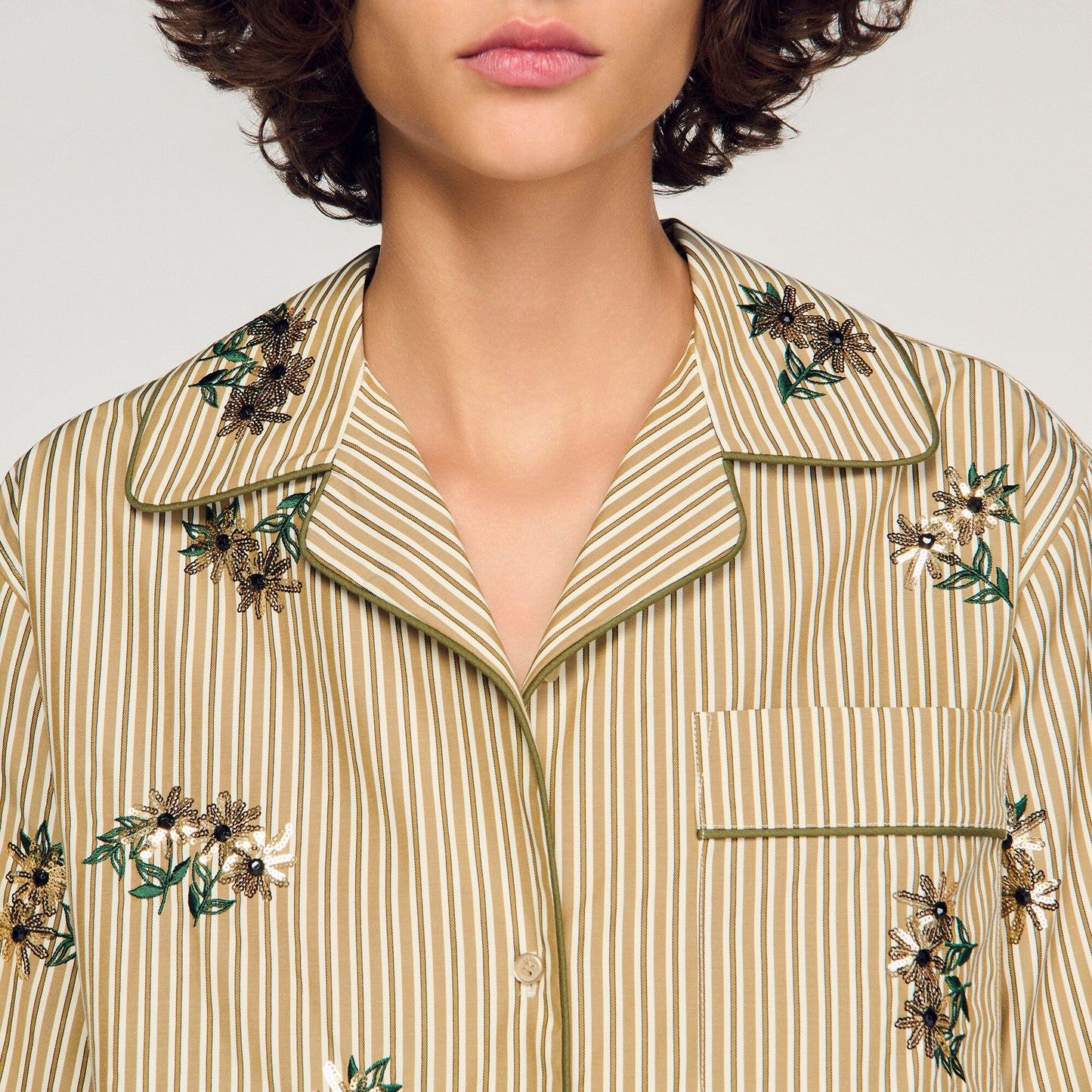 Striped shirt, floral embroidery
