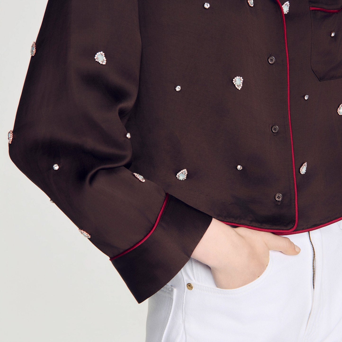Shirt with beads and rhinestones