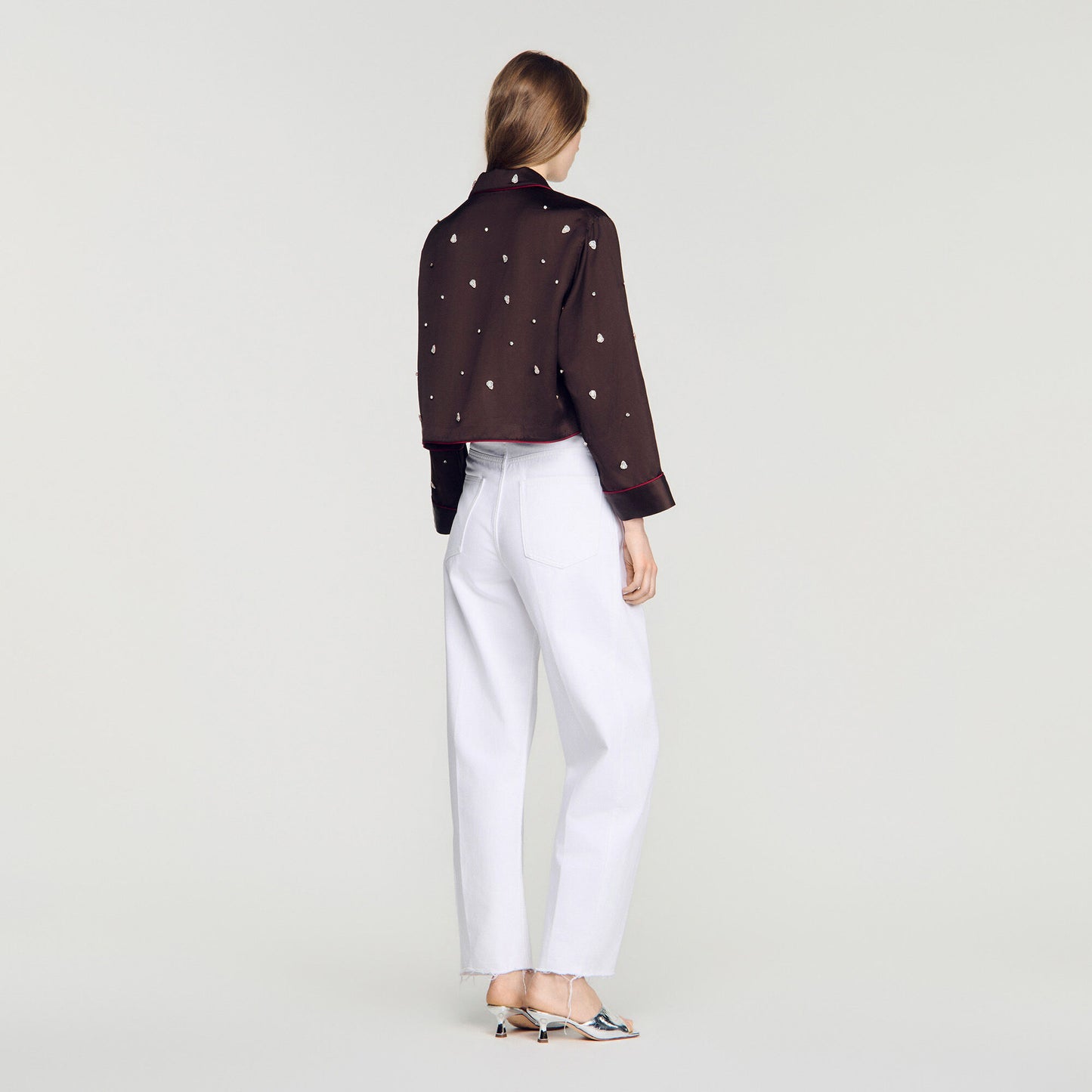 Shirt with beads and rhinestones
