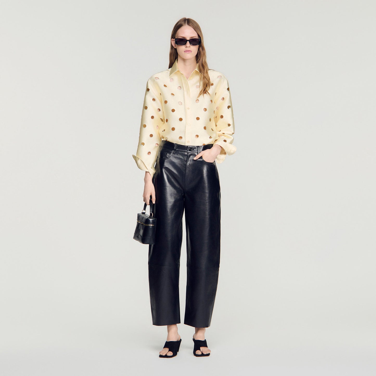 Openwork rhinestone shirt
