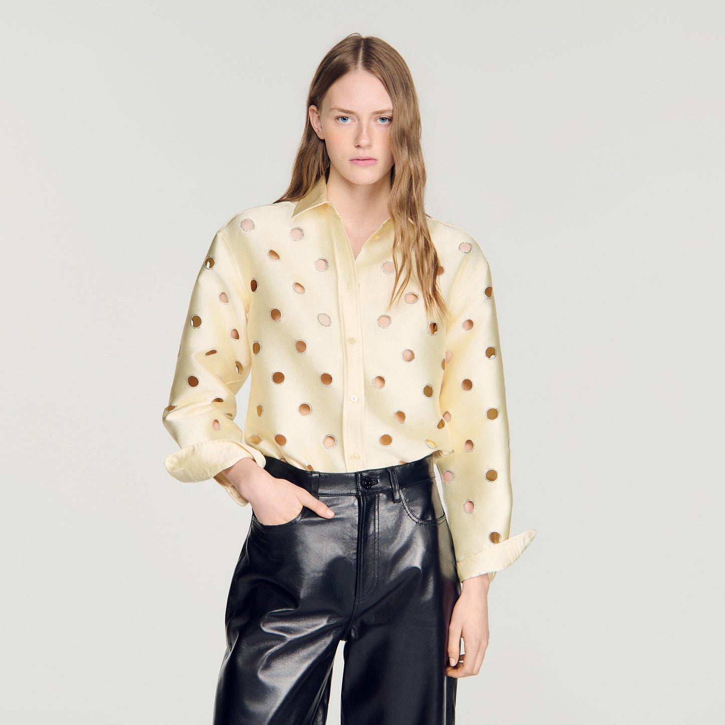 Openwork rhinestone shirt