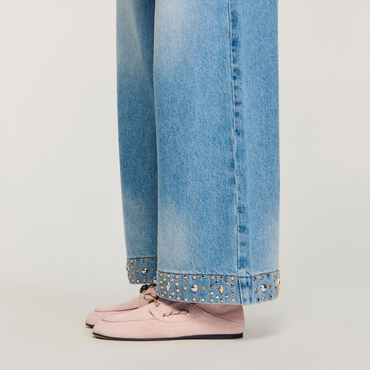 Straight rhinestone cotton jeans