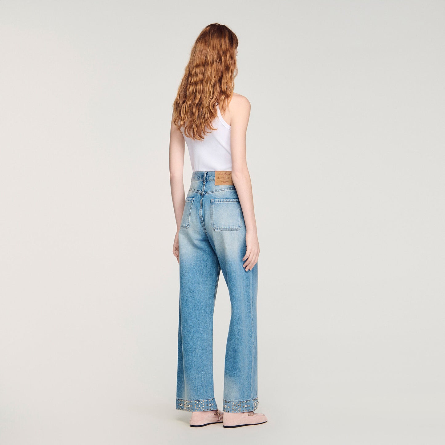 Straight rhinestone cotton jeans
