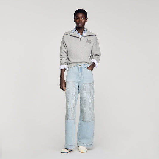 Faded straight rhinestone jeans