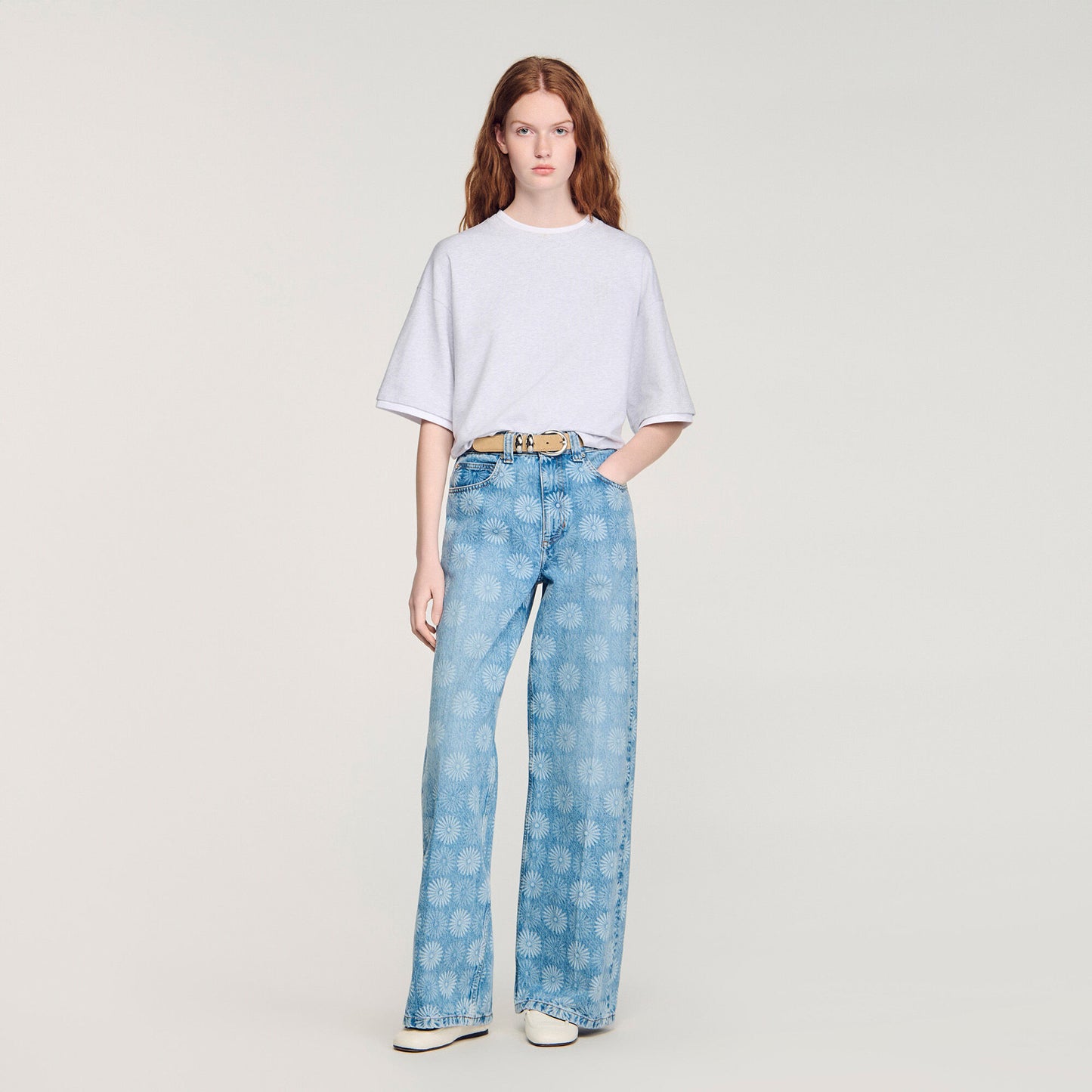 Wide-leg floral print jeans