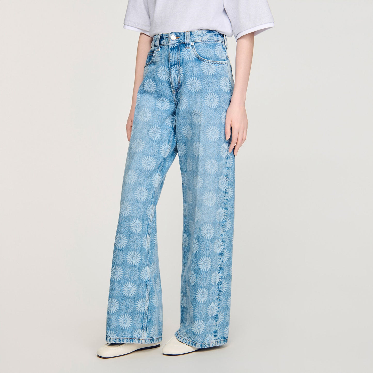 Wide-leg floral print jeans