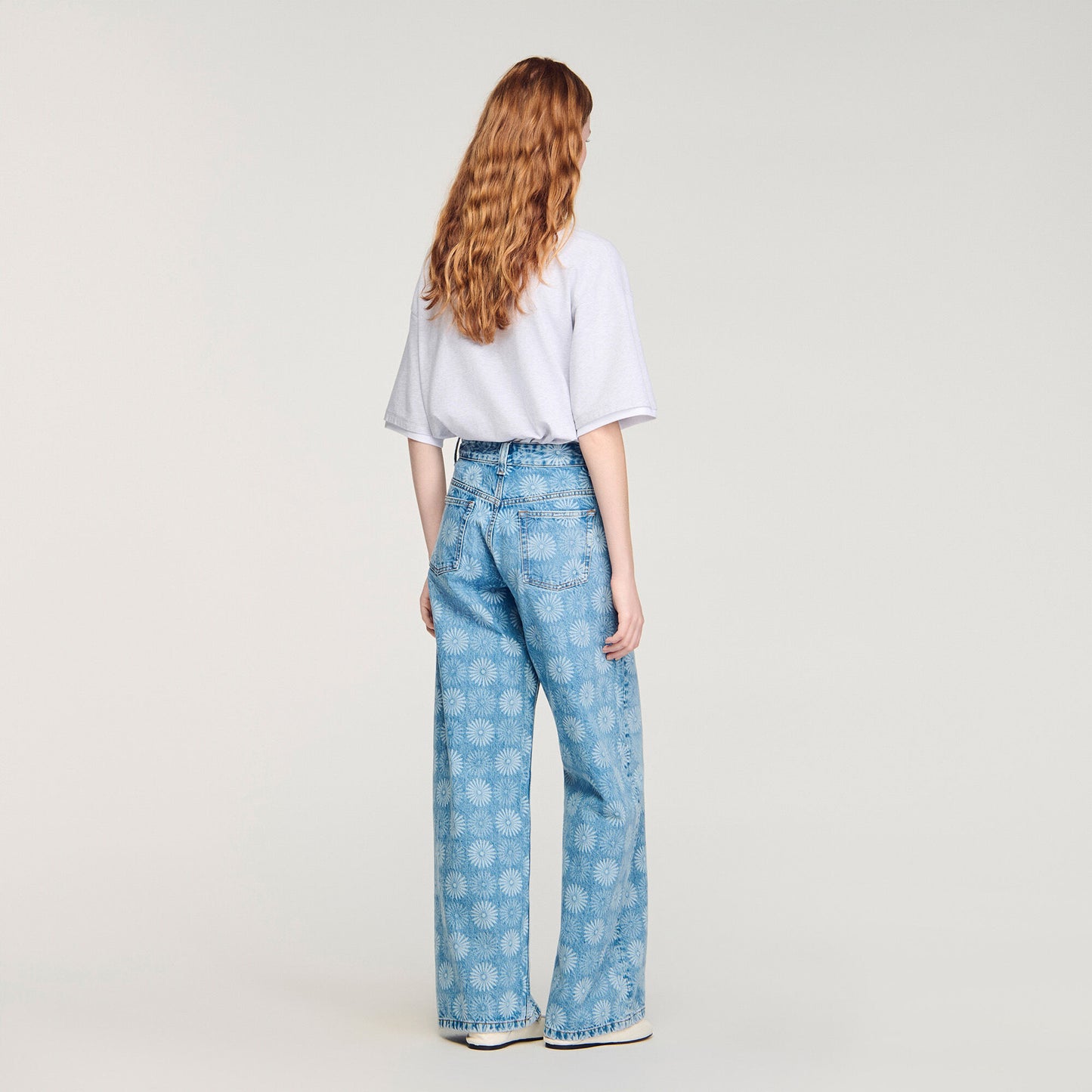 Wide-leg floral print jeans