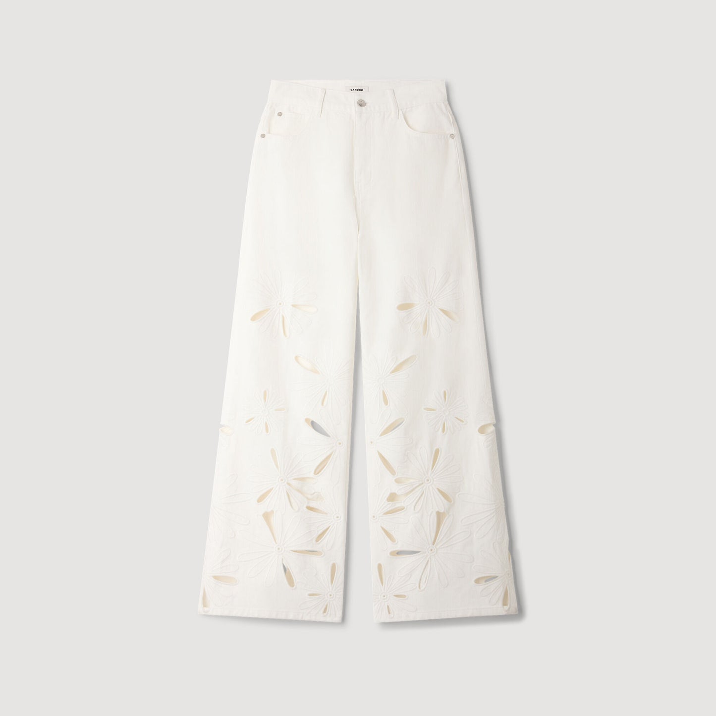 Wide-leg embroidered jeans