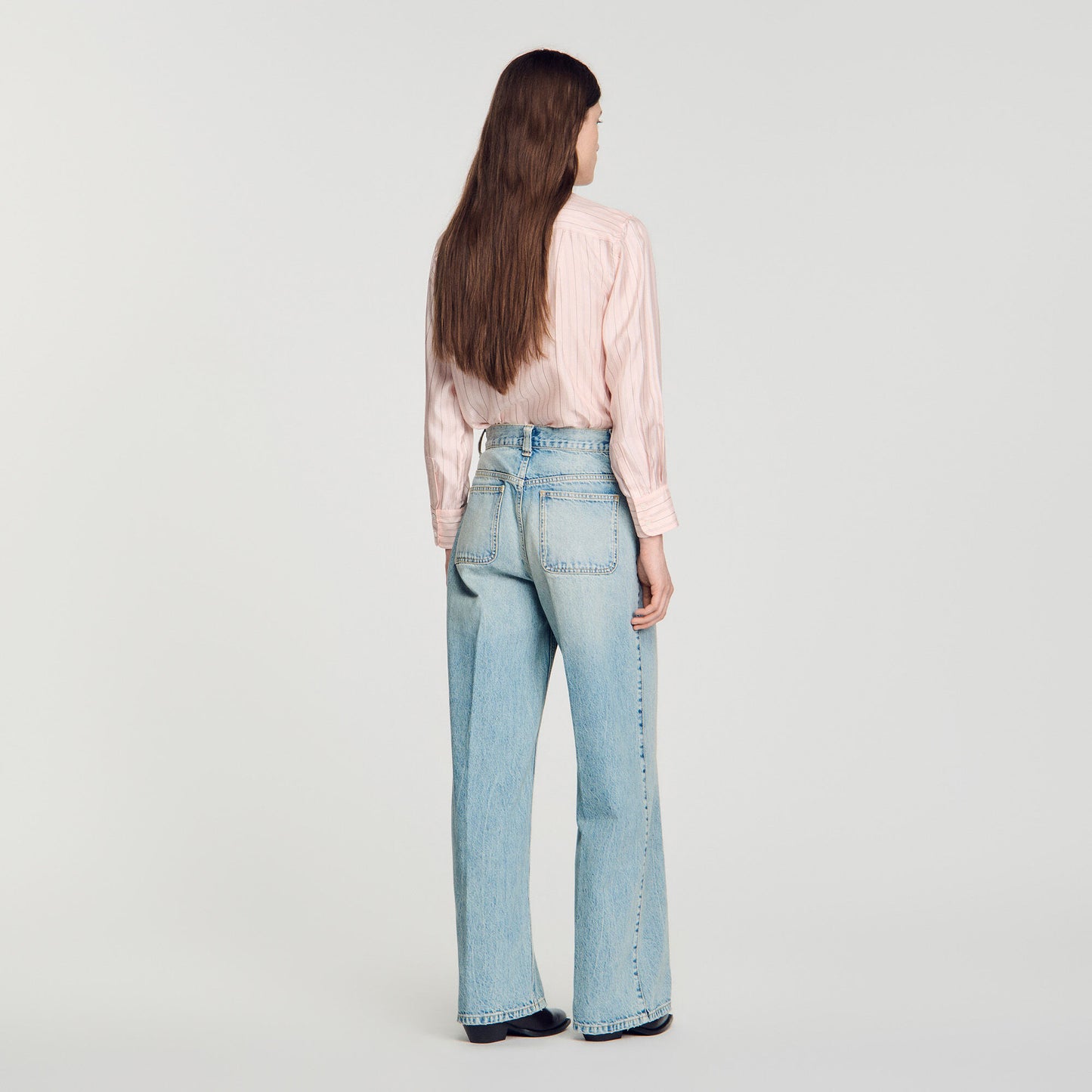 Straight-leg leather detail jeans