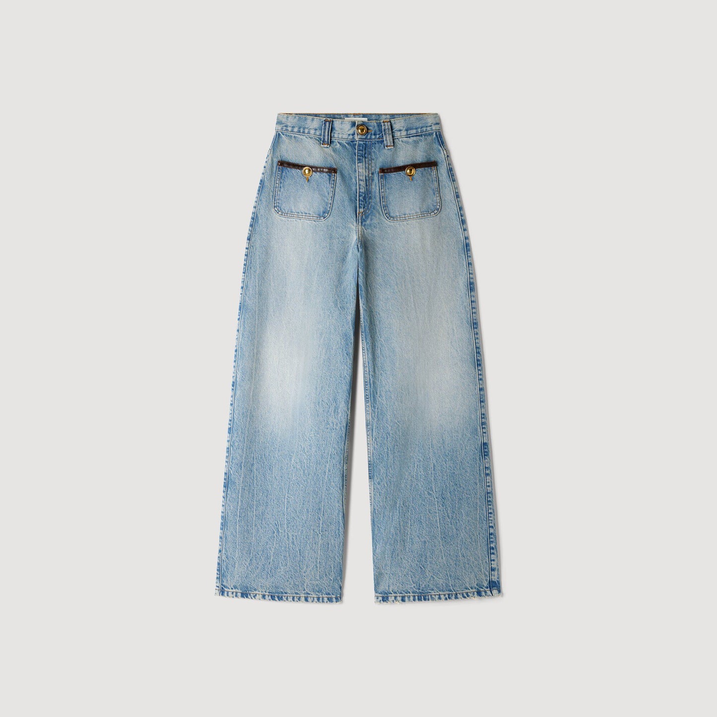 Straight-leg leather detail jeans