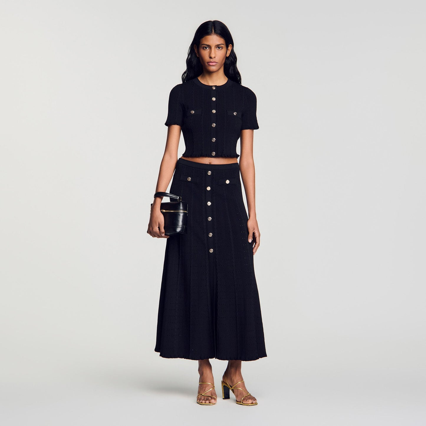 Pointelle knit maxi skirt