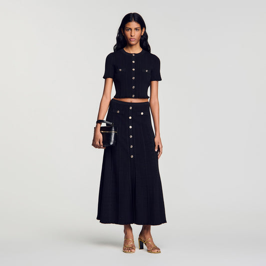 Pointelle knit maxi skirt