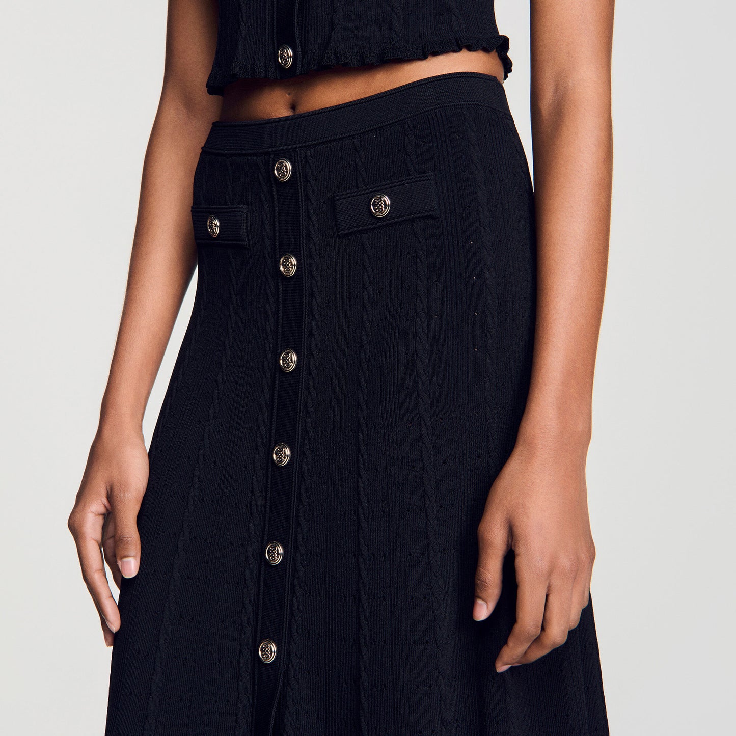 Pointelle knit maxi skirt