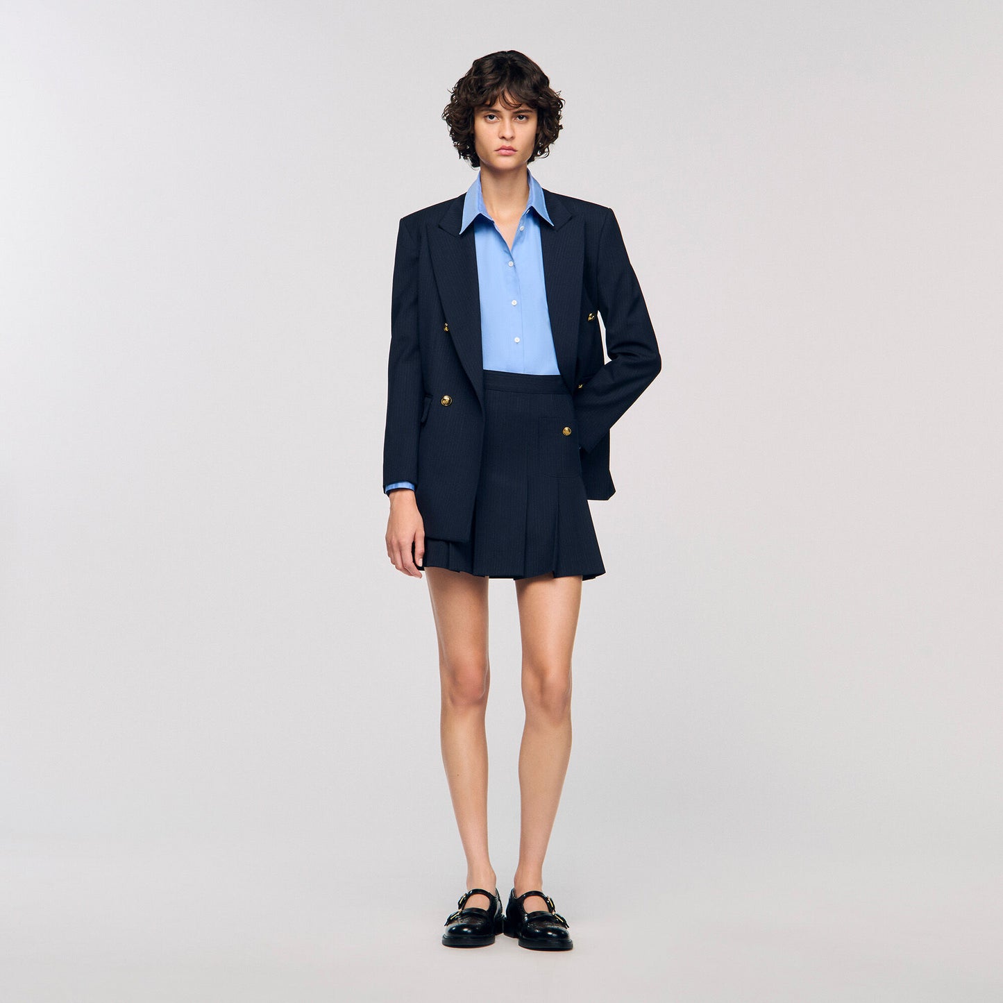 Short striped pleated skirt