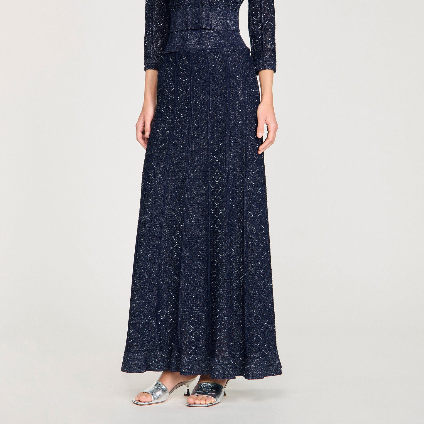 Rhinestone knit maxi skirt
