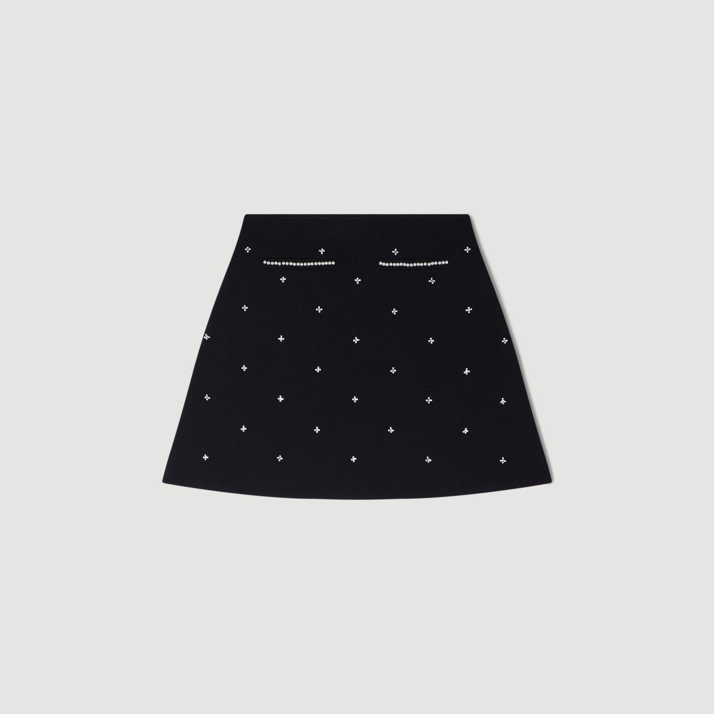 Rhinestone embroidered knit skirt