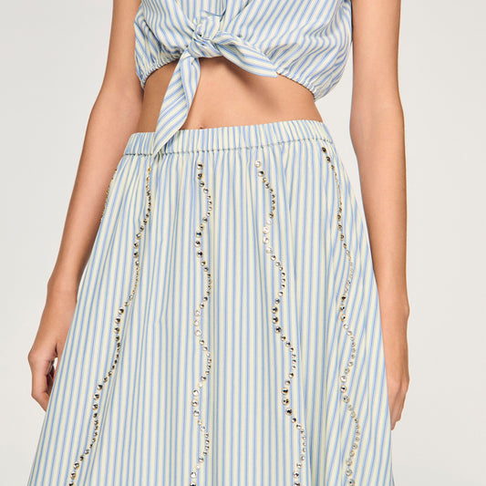 Rhinestone striped long skirt