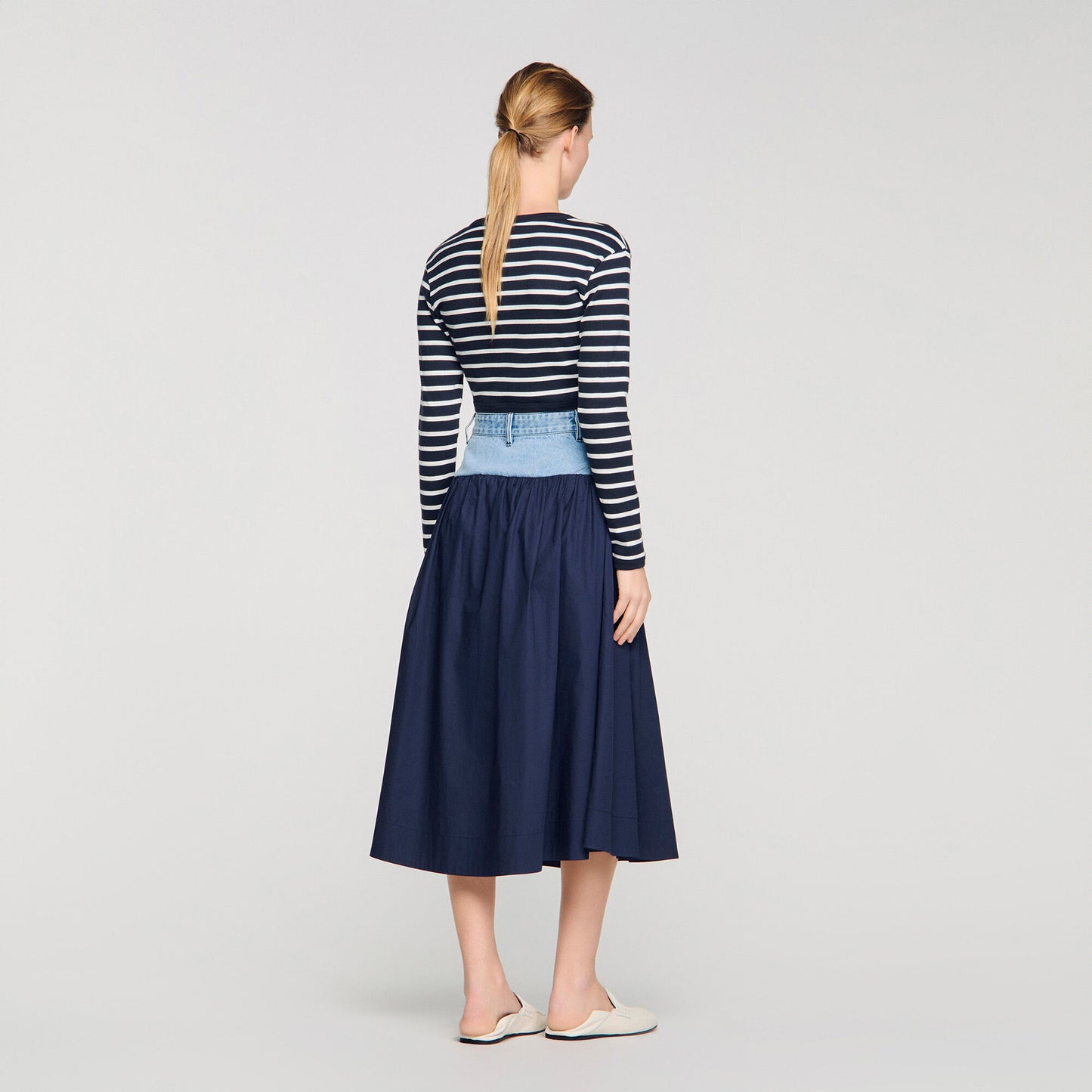 Mixed-material maxi skirt