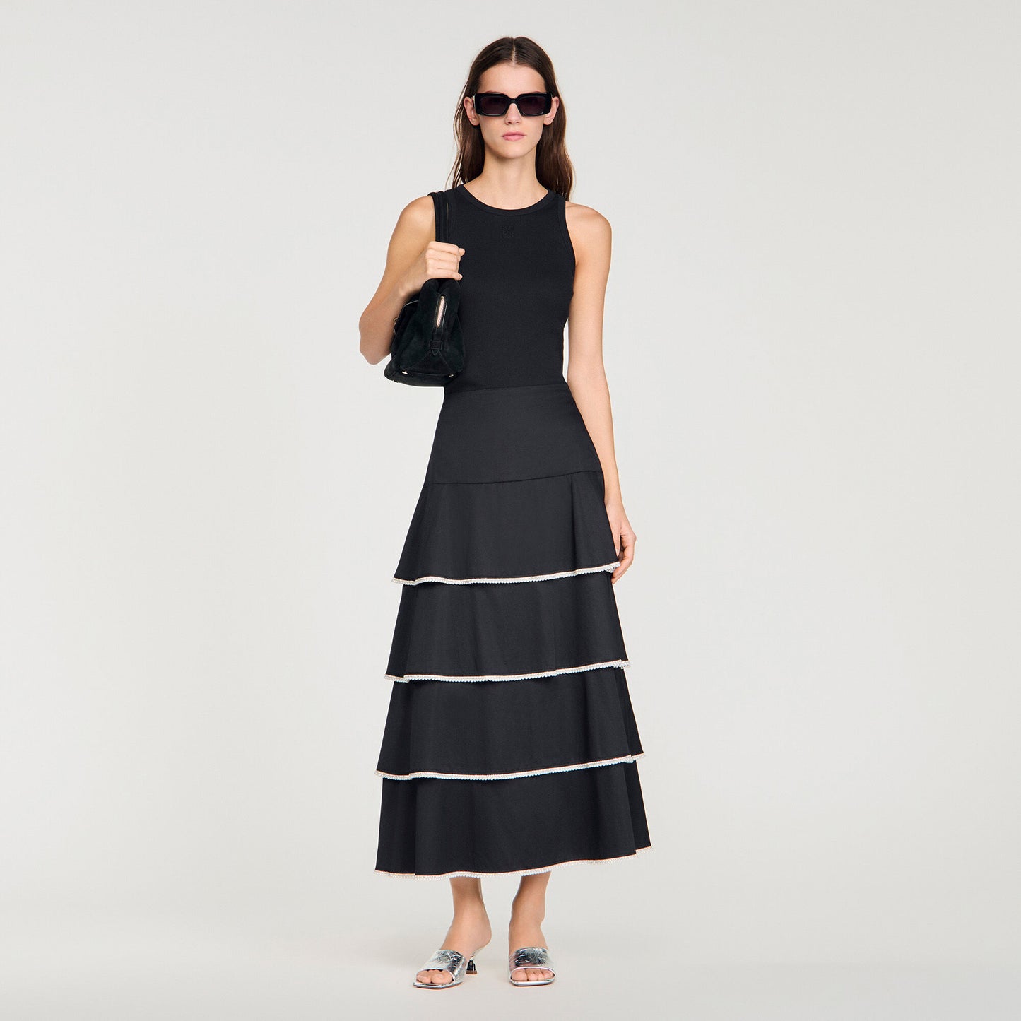 Long ruffled rhinestone skirt