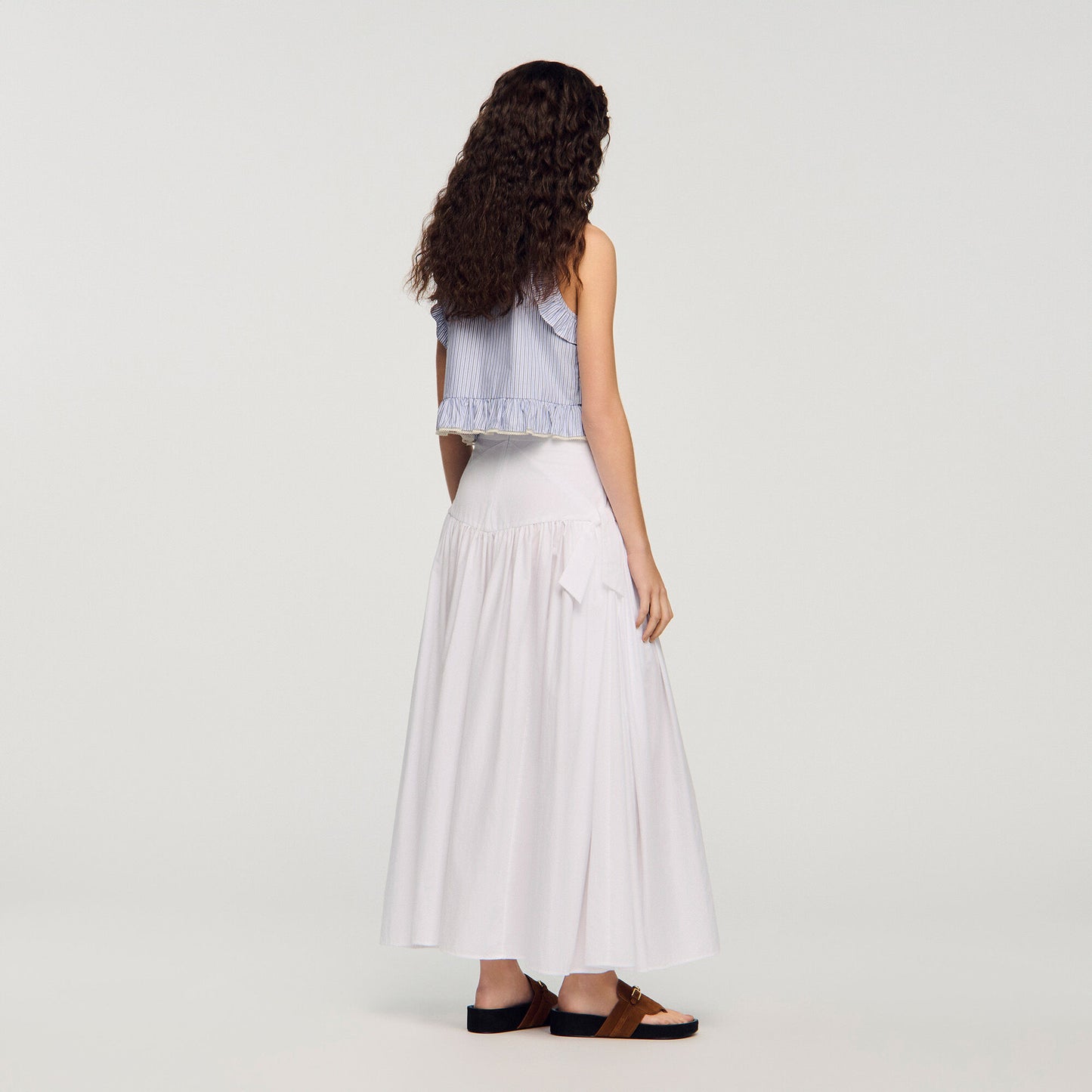 Long poplin skirt with ties