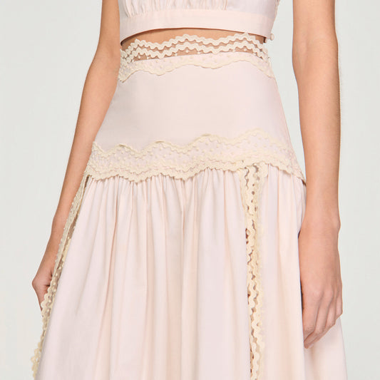 Long cotton skirt with trim