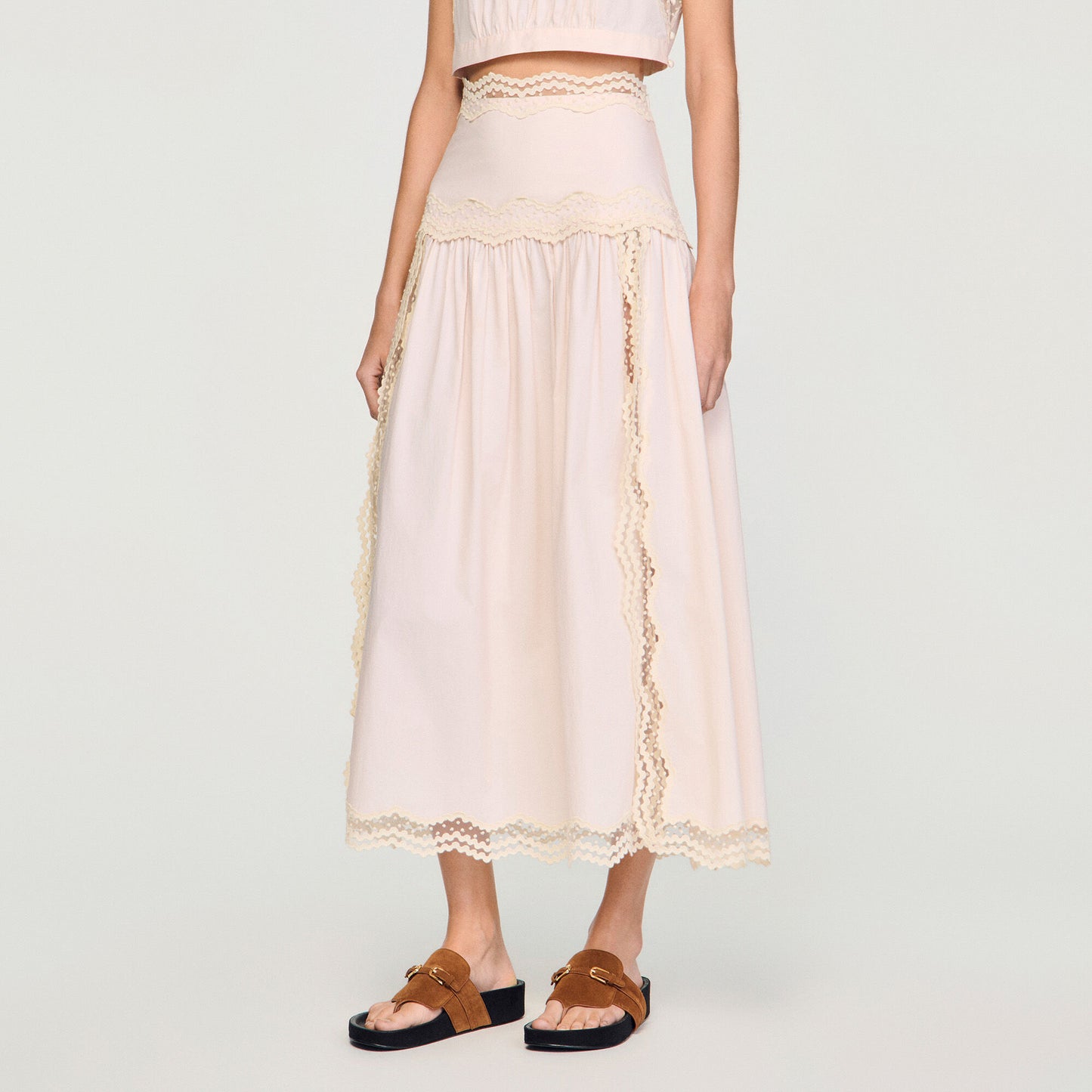 Long cotton skirt with trim