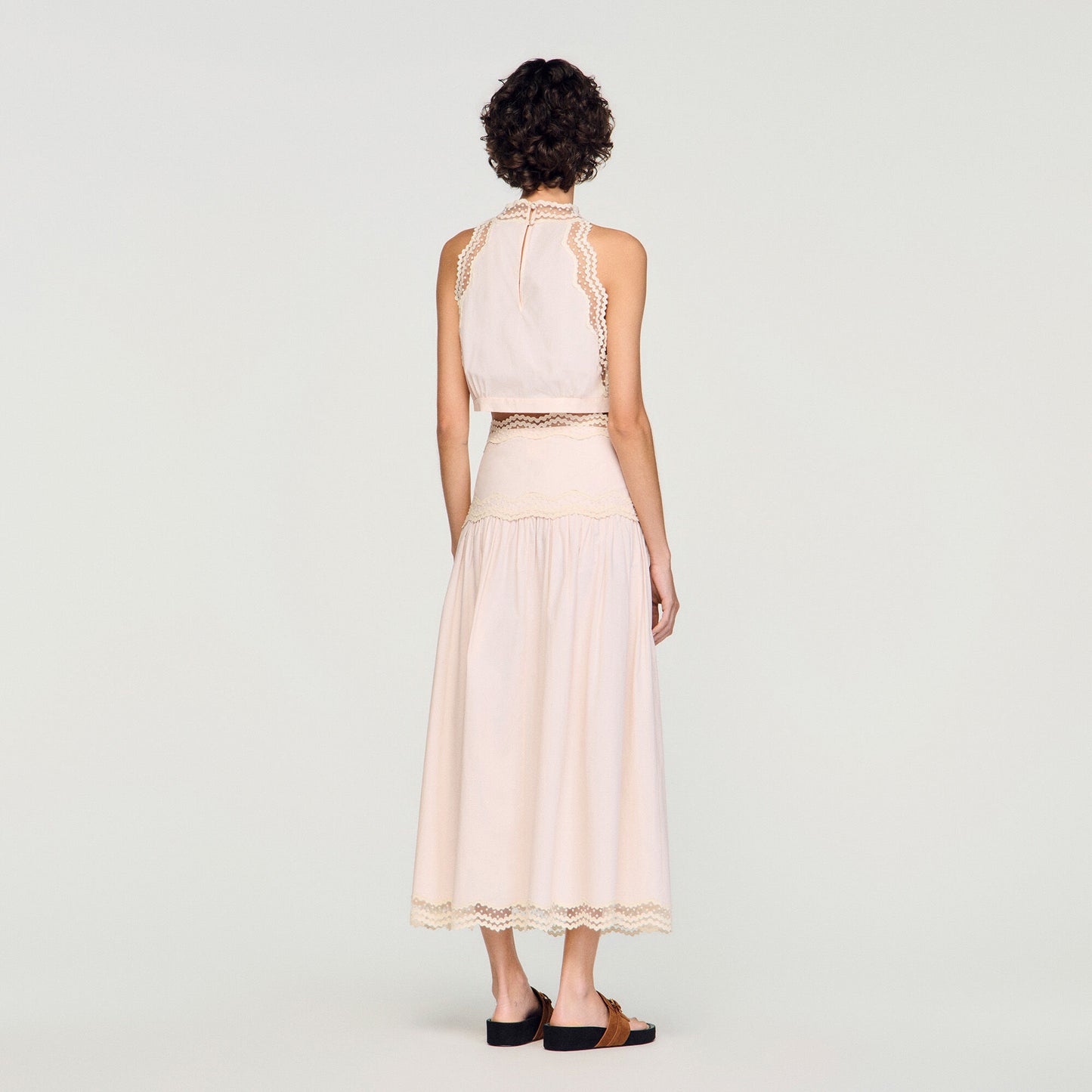 Long cotton skirt with trim