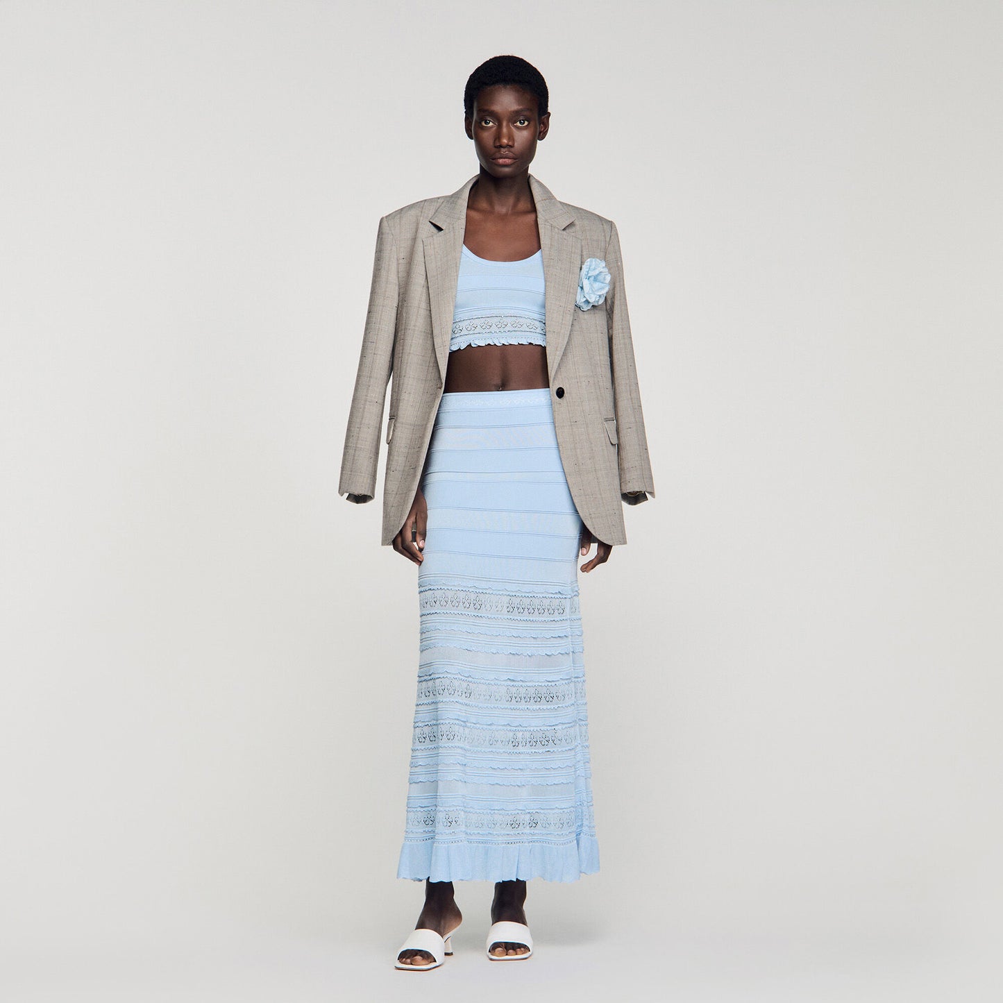 Pointelle knit maxi skirt