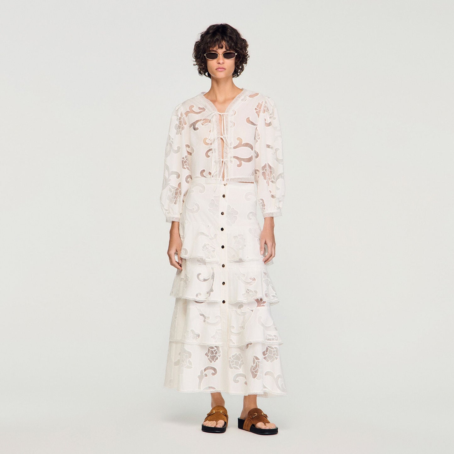 Long openwork cotton skirt