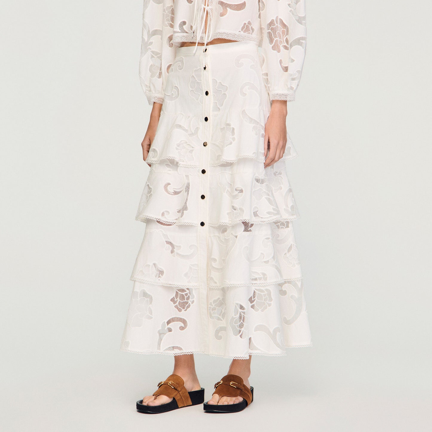 Long openwork cotton skirt