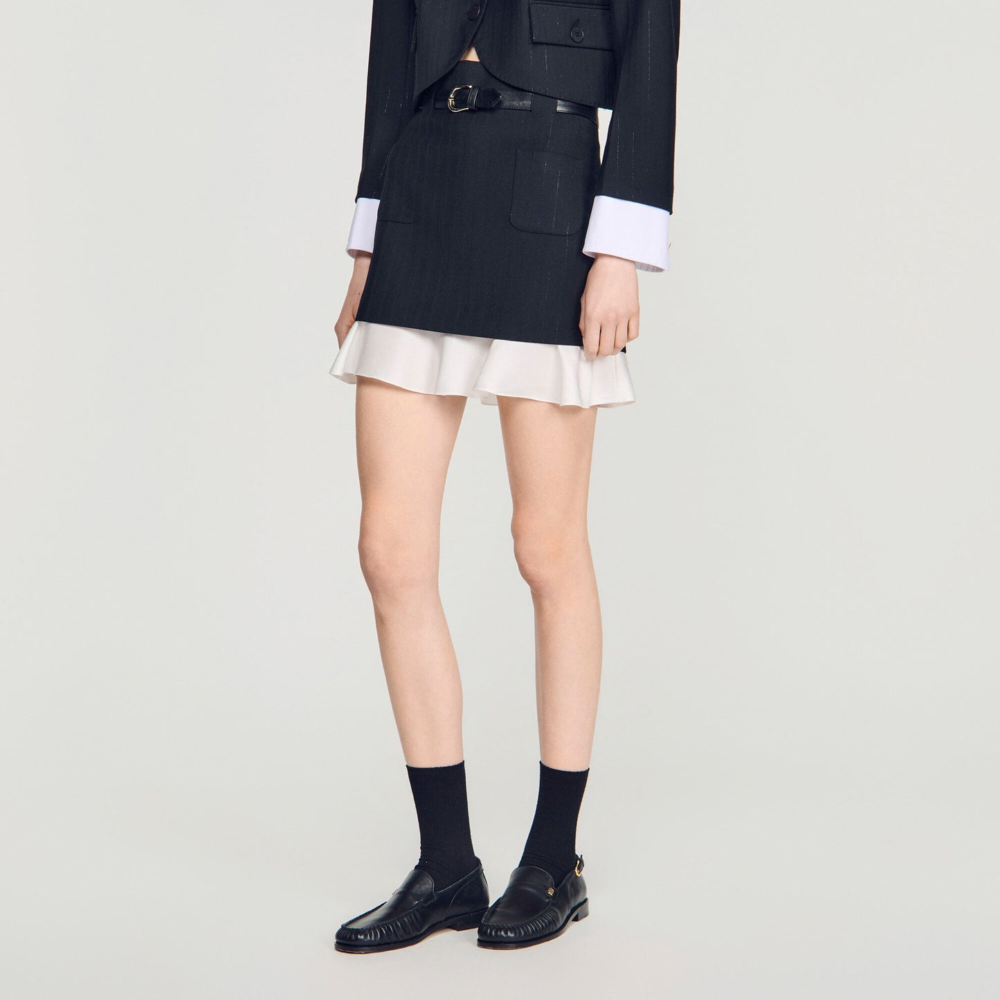 Short striped ruffled skirt