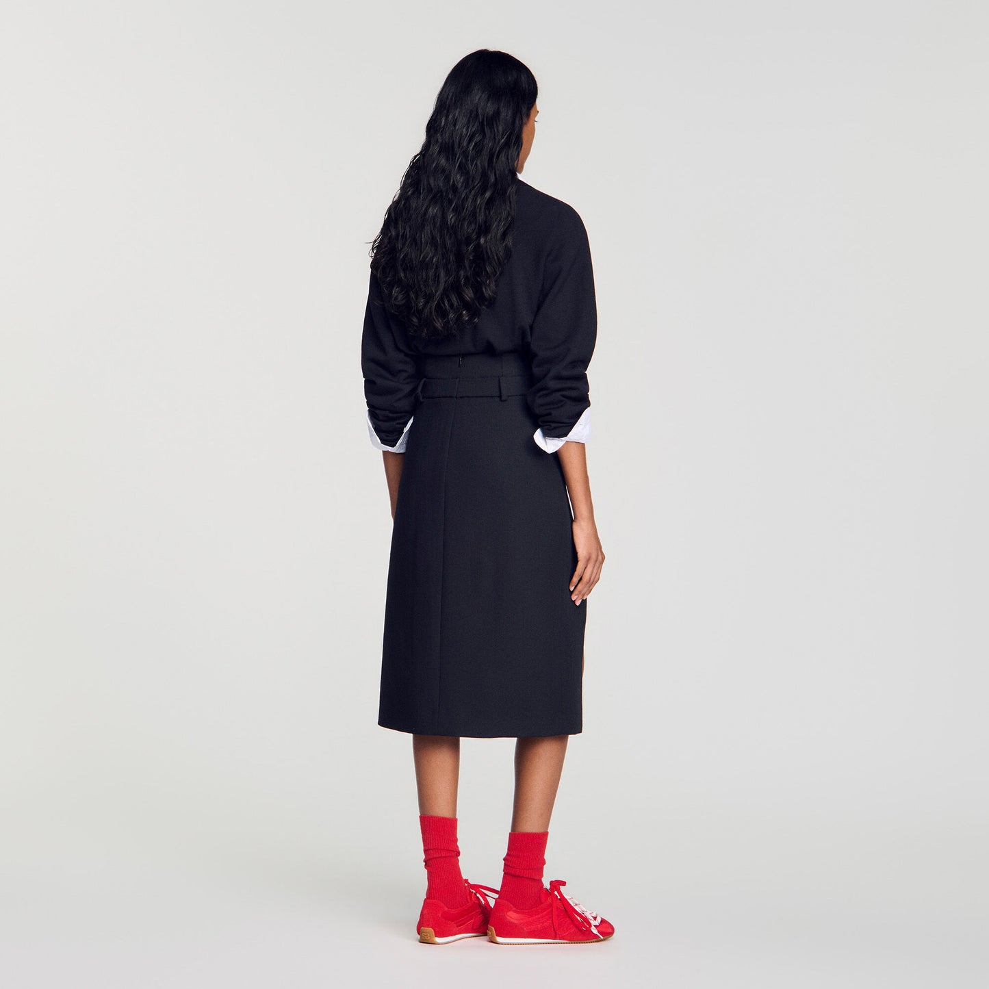 Mid-length slit wool skirt