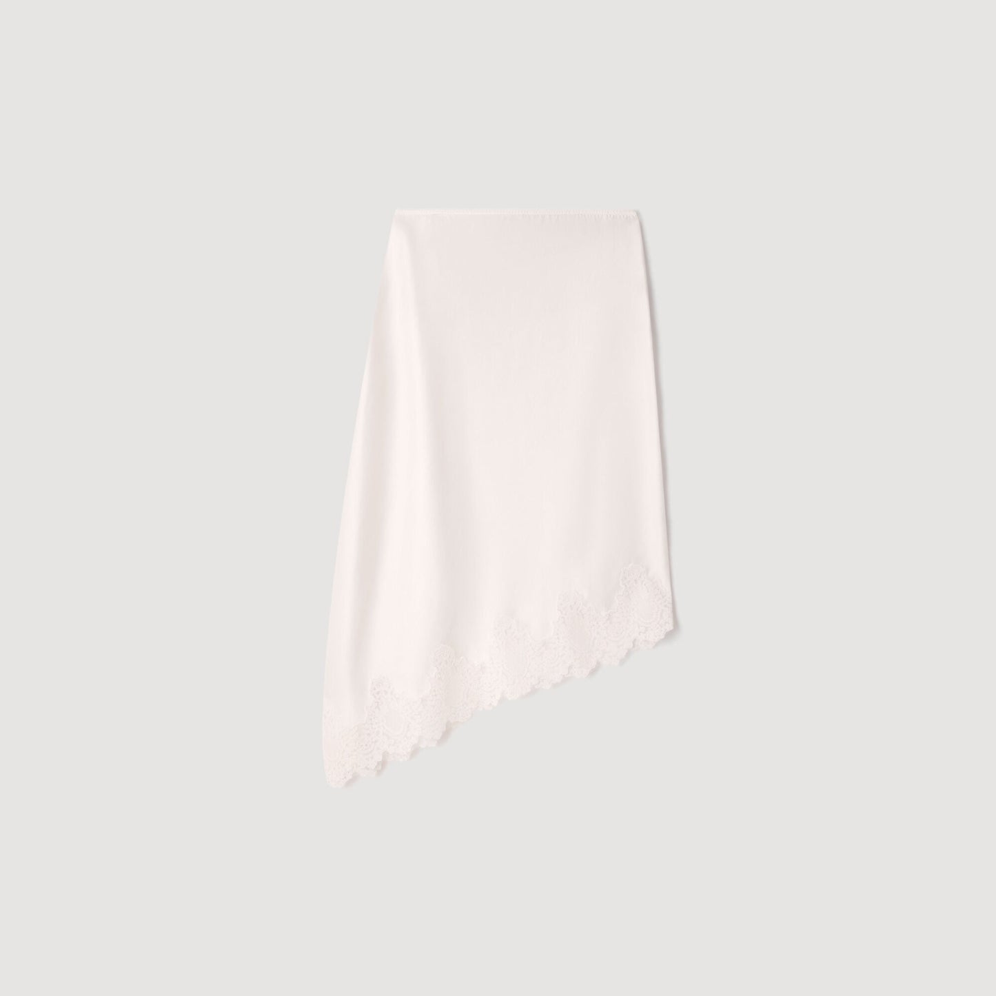 Asymmetrical satin skirt with lace