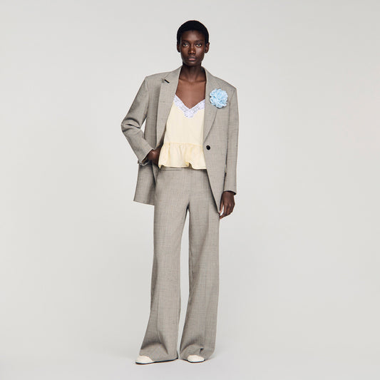 Wide-leg check wool trousers