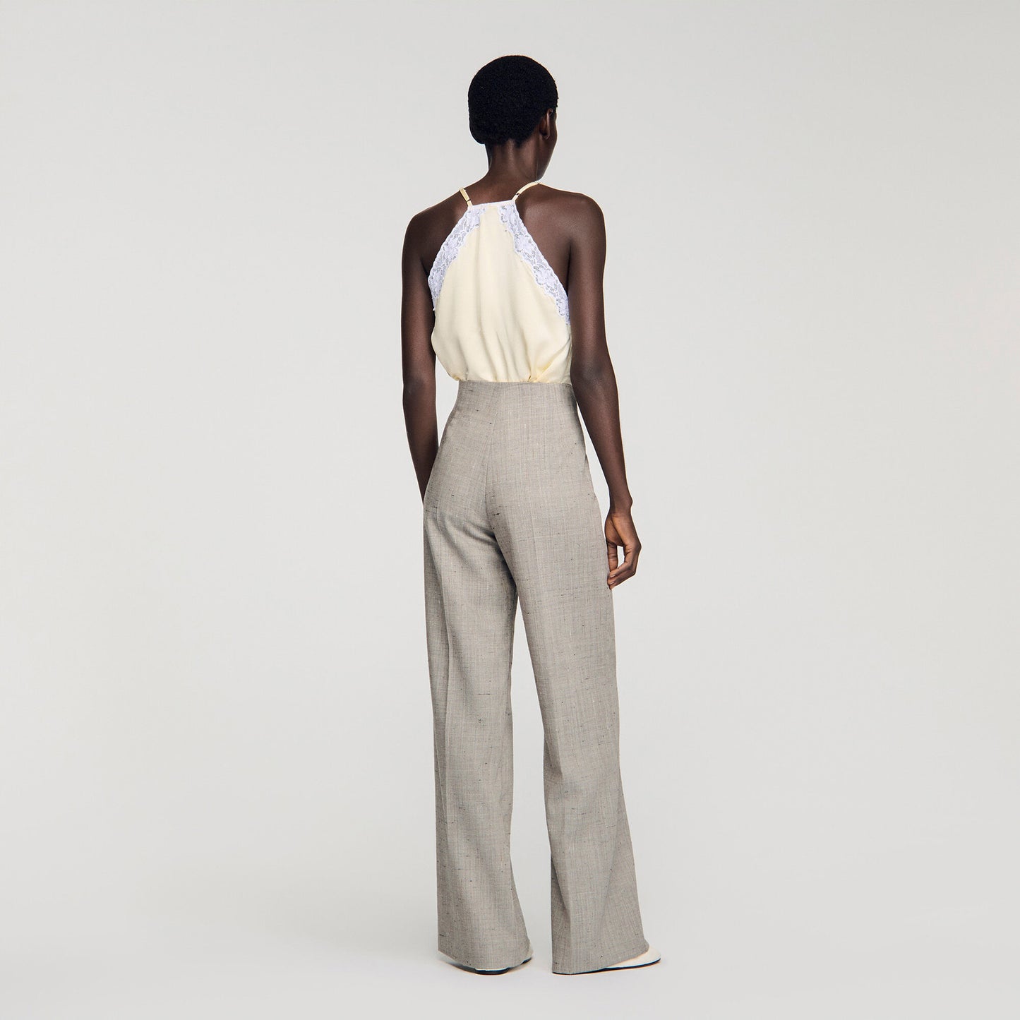 Wide-leg check wool trousers