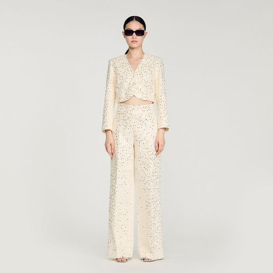 Sequin straight-leg cotton trousers