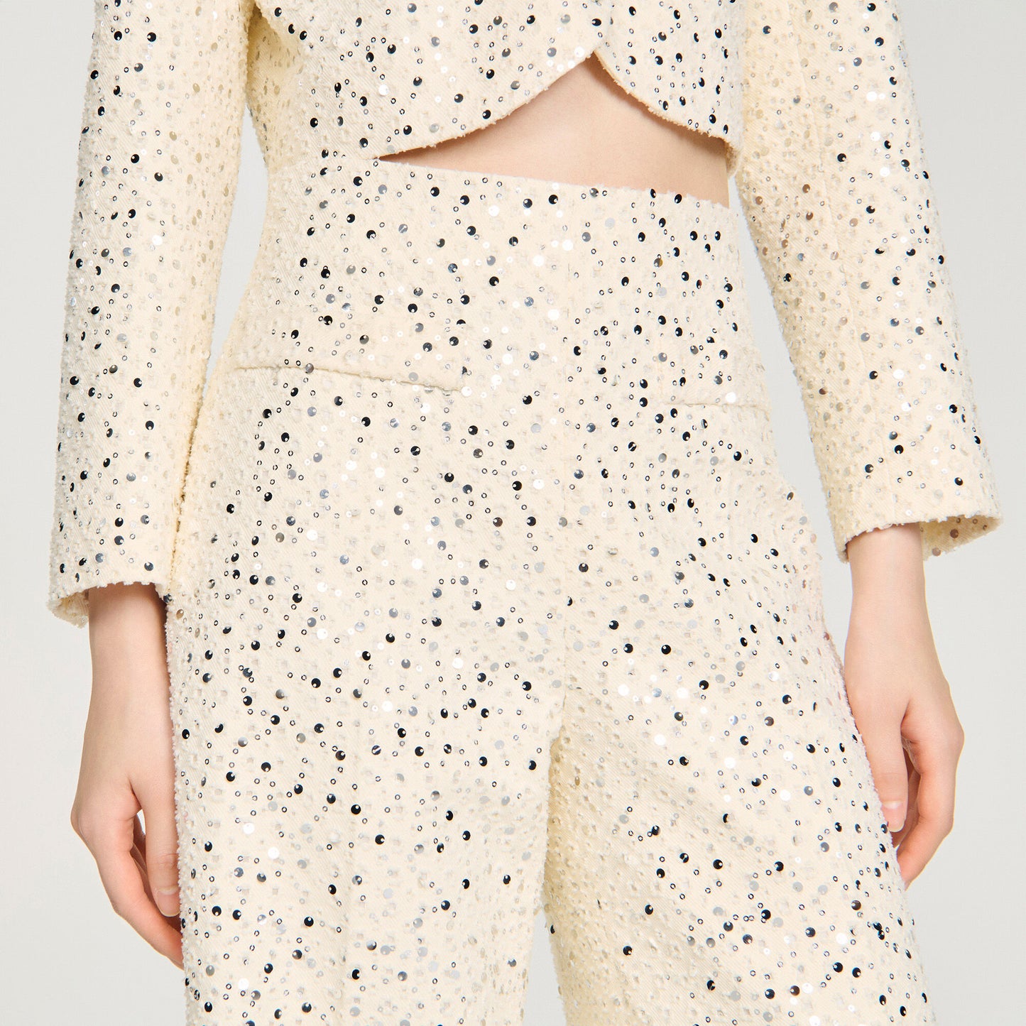 Sequin straight-leg cotton trousers
