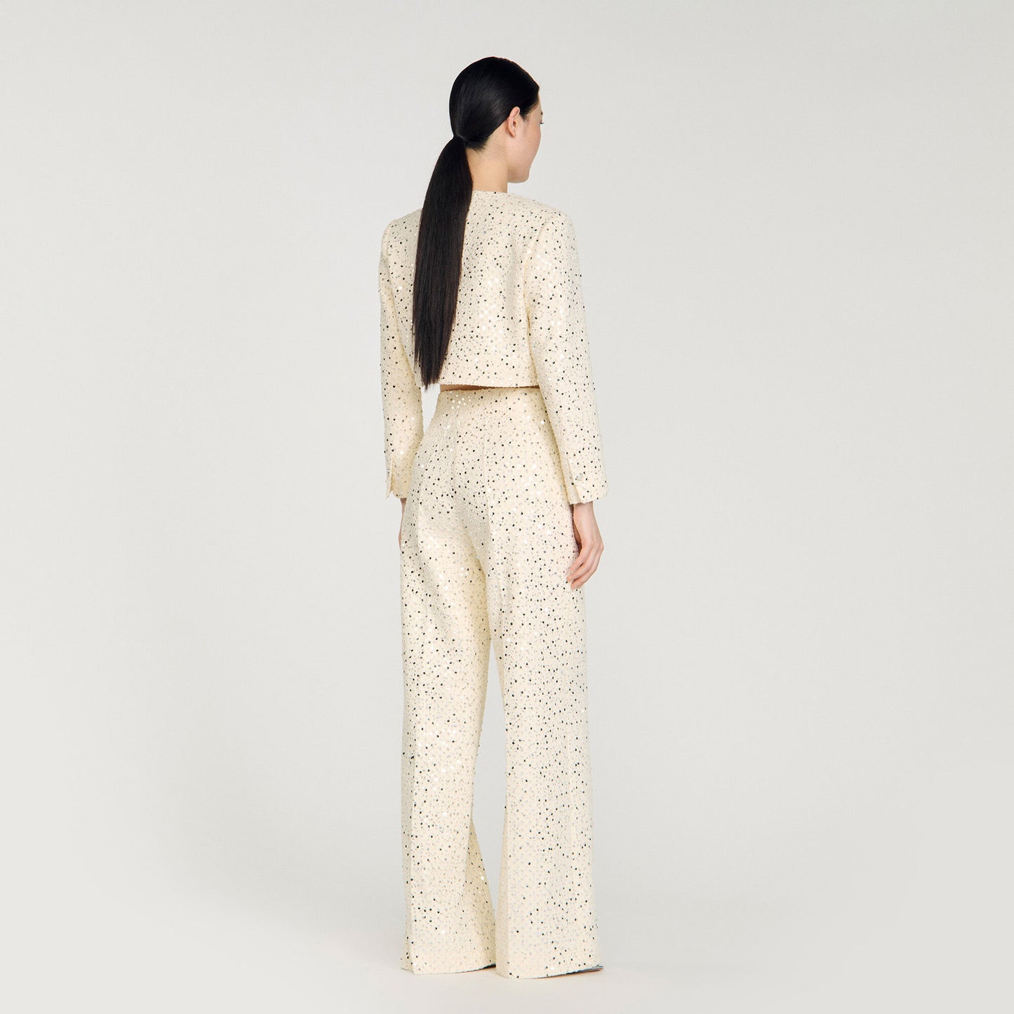 Sequin straight-leg cotton trousers